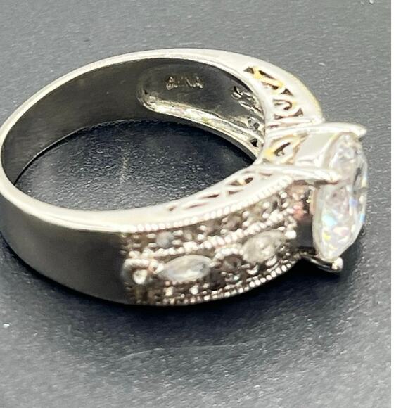 PP Signed 925 Sterling Silver Large Round CZ Engagement Promise Ring Sz 9.5 - Picture 9 of 13
